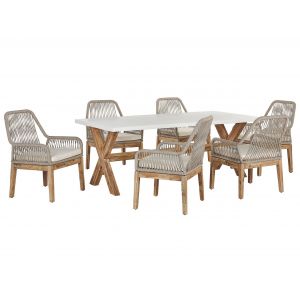 Beliani Set de jardin 6 chaises avec grande table en fibre-ciment blanc et beige OLBIA