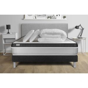 Pack pr&ecirc;t &agrave; dormir 200 x 200 cm Mousse polyur&eacute;thane &agrave; m&eacute;moire de forme VITAL ERGO - 26 cm - Ferme - sommier kit Noir