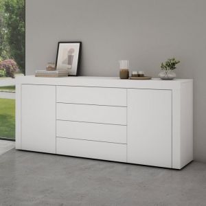 Meuble de Rangement avec 2 Portes et 4 Tiroirs Casier de Rangement Polyvalent Buffet Blanc Mat 167x36x70 cm SR03 - Mai&mai