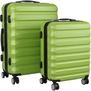 Relaxdays Ensemble de valises, 2 pcs, 2 tailles, 4 roulettes, coque rigide, poign&eacute;e t&eacute;lescopique, serrure &agrave; code, vert