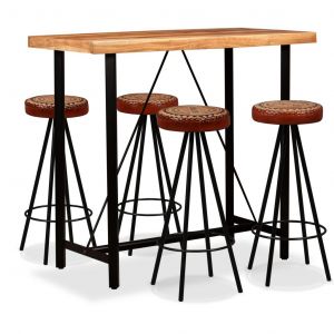 VidaXL Ensemble de bar 5 pcs Bois de Sesham Cuir v&eacute;ritable et toile