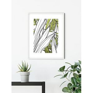 Komar Affiche d'art Bleached Leaves - Taille: 40 x 50 cm - vert, blanc
