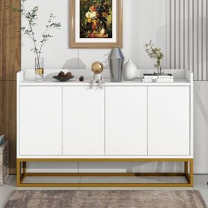 Buffet - Buffet moderne - Buffet bas - Buffet avec 4 porte - 120x30x80 cm - Pieds m&eacute;tal - Pour Salle &agrave; manger, Salon, Cuisine -Blanc