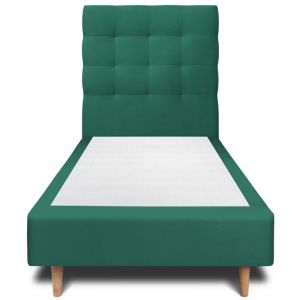 Lit avec tête de lit capitonnee velours et sommier tapissier vert - Hauteur totale : 35cm