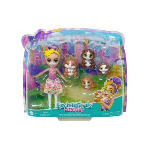 Coffret enchantimals poupée glee et famille de cochon d'inde - figurine 15cm avec animal - set mini-poupee + 1 carte tigre