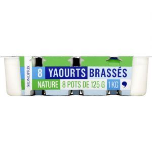 Monoprix Yaourts brass&eacute;s nature - Les 8 pots de 125g