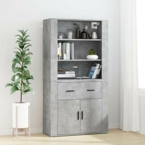 VidaXL Grand buffet suspendu en contreplaqué, finition gris béton