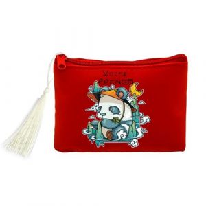 Porte monnaie et porte cles rouge Taperso avec motif panda facon samourai personnalisable