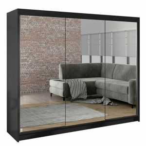 Armoire Atlanta 161, Noir, 215x200x58cm, Portes d'armoire: Glissement - Noir