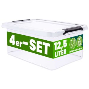 Deuba Lot de 4 boîtes de rangement Transparent 39x29x17cm 12,5L empilable