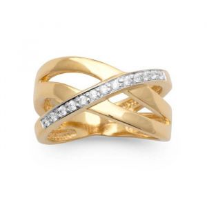 Bague - Bijouxia - Large Bicolore - Plaqu&eacute; Or 18 Carats - Oxyde De Zirconium - Tailles 50 &Agrave; 68