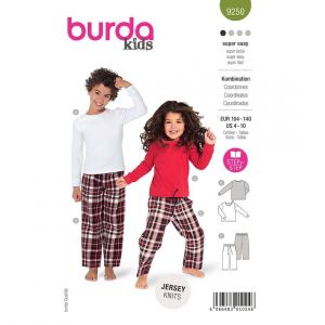 Burda Patron 9250 - Ensemble t-shirt manche longue et pantalon &agrave; large ceinture &eacute;lastiqu&eacute;e de 104 &agrave; 140 cm(...) -