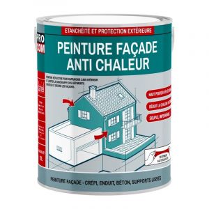 Peinture fa&ccedil;ade anti chaleur, peinture blanche r&eacute;flective, rafra&icirc;chit l'air int&eacute;rieur - Technologie cool roof PROCOM ffffff 2.5 litres