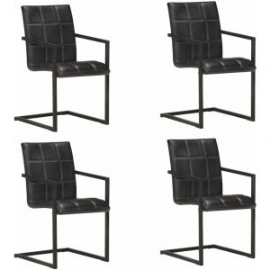 VidaXL Chaises de salle ? manger cantilever 4 pcs Noir Cuir v?ritable