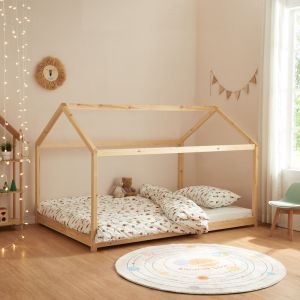 Lit cabane pour enfant Cerro bois de pin contreplaqué 120 x 200 cm naturel