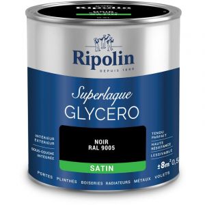 Ripolin Peinture Laque Glycéro Intérieure/Extérieure - Boiseries et Structures Métalliques - Résistance Accrue - Durabilité Remarquable - Noir Ral 9005 - Satin - 0,5L