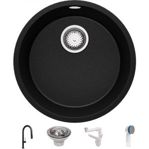 Evier Cuisine Noir Metallic 46x46cm + Kit de Vidage + Robinet, Evier au meuble 50cm La Valette Slim de Primagran