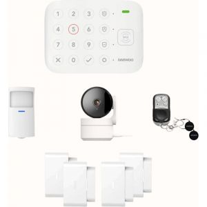 Daewoo Pack Alarme Connectée WiFi Vigilia VIG101 – Système sans Fil et sans Abonnement, Compatible Animaux, Détecteurs Inclus + Caméra de Surveillance Full HD, Application Mobile Incluse