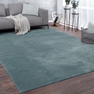 Paco Home - Tapis De Salon Poils Ras Lavable Monochrome Style Moderne Turquoise 200 cm rond
