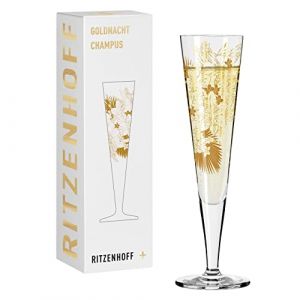 Ritzenhoff & Breker 1071032 Verre à champagne 200 ml Série Goldnacht n° 32 Motif orchidée avec or véritable Fabriqué en Allemagne