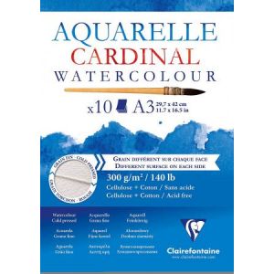 Clairefontaine 96184C - Bloc encoll&eacute; de 10 feuilles de papier aquarelle Cardinal grain fin/grain torchon, 300 g/m&sup2;, A3