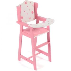 Bayer Chic Chaise Haute En Bois Stars Rose/Blanc - Avec Coussin Et Plateau Repas - Pour Poupee Et Poupon 36-46cm - Meuble, Accessoire