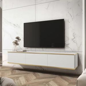 Banff Tv175 ¿ Meuble Tv, Front Lisse Blanc / Chêne Artisan, Largeur 175 Cm, Hauteur 30 Cm, Profondeur 32 Cm