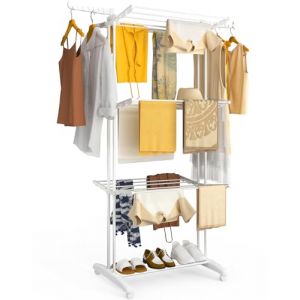 Vounot &Eacute;tendoir &agrave; Linge &agrave; 4 Niveaux 125x62x173cm Sechoir &agrave; Linge Pliable Grande Capacit&eacute; avec roulettes Ailes lat&eacute;rales Utilisation Int&eacute;rieure et Ext&eacute;rieure Blanc
