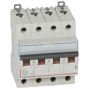 Legrand Disj DX³ 6000-vis/vis-4P-400V~-10A-10kA-courbe D-peigne HX³ trad 4P - 4M