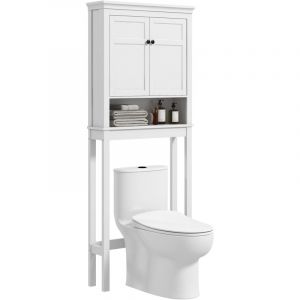 MH Meuble wc meuble dessus toilettes style classique chic 2 portes &eacute;tag&egrave;re niche blanc