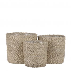 Mica Decorations Panier Decoratif Atlantic - Lot de 3 - H16 x Ø16 cm - Zostère - Crème