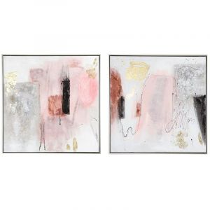 Pegane Ensemble de 2 tableaux peinture à l'huile sur toile,peinte à la main avec cadre argenté-Longueur 140 x Profondeur 4 x Hauteur 70 cm -