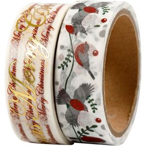 Creotime Vivi Gade ruban adhésif Joyeux Noël et oiseaux 2 pcs 4 mètres