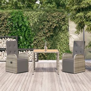 Image de VidaXL Ensemble de salle à manger de jardin 3 pcs avec coussins Gris