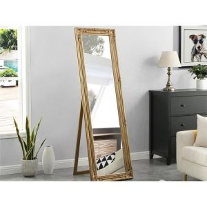 Miroir sur pied en bois d'eucalyptus HONORE - L. 50 x H. 170 cm - Doré