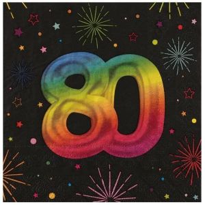 Ruedelafete Sachet 12 Serviettes Anniversaire Festicolor papier 33x33cm, 80 ans