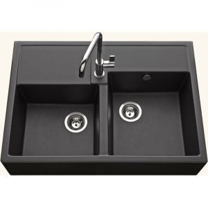 Évier timbre d'office granit noir Kümbad KIWI 2 bacs