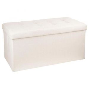 Coffre de Rangement Banc Matelassé 75cm - Gris - Beige - SILUMEN