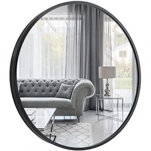 Image de Miroir Mural Rond GOLD&CHROME UNIQUE DESIGN avec Cadre en Aluminium Revêtue en Téflon Minimaliste Décoratif Salle de Bain Noir 40 cm