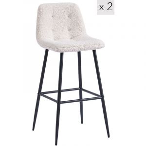 Nordlys - Lot de 2 Tabourets de Bar Metal Bouclettes Scandinave Bouclettes - Blanc