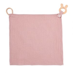 Nordic Coast Company Doudou mousseline de coton lapin rose - Taille 30x30 cm