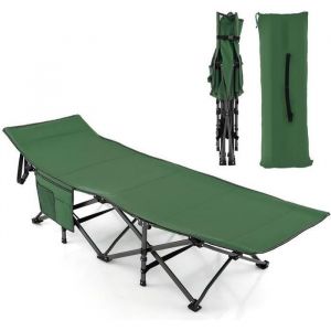 Costway Lits De Camp Pliable Avec Sac De Transport, Tête Inclinée Poche De Rangement Latérale, 190 X 72 X 51 Cm, Charge 400 Kg Vert
