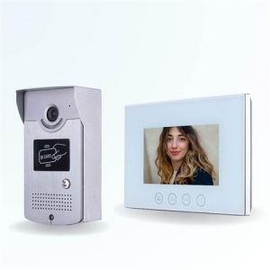 BT SECURITY Portier interphone vid&eacute;o cards 4 fils pour 2 entr&eacute;es - 1 appartement - 2 platines - 1 &eacute;cran blanc 7" - avec m&eacute;moire photos - avec lecteur de badge