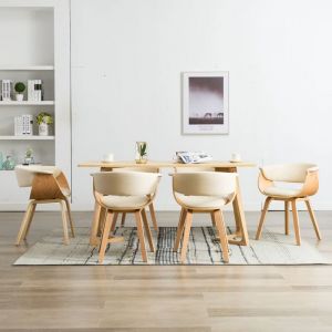 VidaXL Chaises de Salle à Manger Bois Courbé et Similicuir Crème 6 pcs Modèle 4 - Crème
