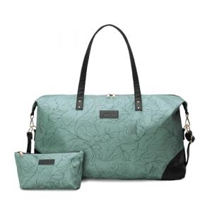 Jadyn B Luna Duffel - 54cm - 37L - Sac de Voyage ou de Sport avec Trousse de Toilette zipp&eacute;e, Flore de Sauge, Sac de Sport Souple avec Accents en Cuir v&eacute;g&eacute;talien