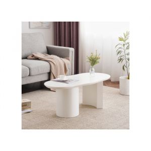 Image de Table basse irrégulière 100×50×405cm - OKWISH - Surface laquée - Plateau irrégulier et élégamment courbé - Blanc