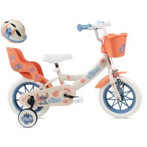 V&eacute;lo enfant - Mod&egrave;le 12'' Stich (L&eacute;o et Stitch) de Disney pour fille de taille 85 &agrave; 100 cm &eacute;quip&eacute; de 1 frein, porte poup&eacute;e, panier avant, garde boues, stabilisateurs et Casque inclus !