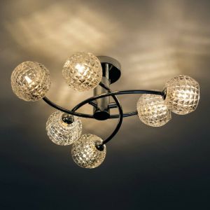 Kosilum Plafonnier design à 6 sphères transparentes aux motifs graphiques - Salvati