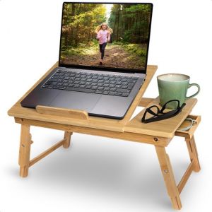 Table pour ordinateur portable Goliving - Hauteur 39 cm - Plan de travail r&eacute;glable et pliable - Table pour ordinateur portable ergonomique - Table de banc - Table de lit - Support pour ordinateur portable - Bois