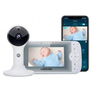 Motorola VM64 Baby Monitor avec caméra et application - Baby Monitor vidéo WiFi 4,3" avec application pour smartphone - Audio bidirectionnel, vision nocturne, température, berceuses, zoom numérique
